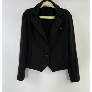 PATRIZIA PEPE Girls 2 Button Blazer Jacket 8 Years Black Polyester Brooch EUC